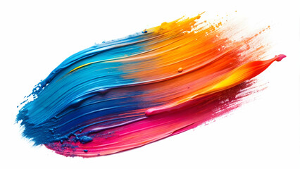 Fluid paint splash with bold hues and textured details.
Colorful, expressive stroke of paint on a white background.