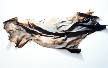 Elegant flowing fabric in shades of black and brown, creating a sense of movement and texture on a bright background.