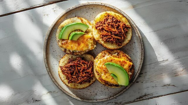 Delicious Homemade Arepas with Avocado and Cheese Toppings