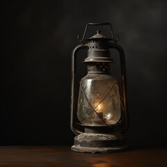 Rustic lantern casting a warm glow, creating a cozy and nostalgic atmosphere in a darkened space.