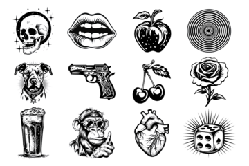 PNG Tattoo design element set, transparent background