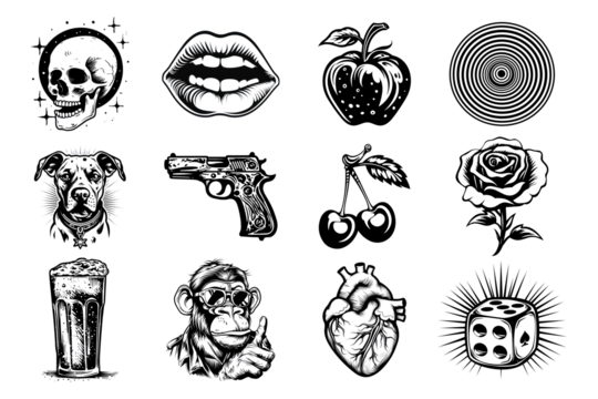 PNG Tattoo design element set, transparent background