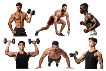 PNG diverse sportive men element set, transparent background