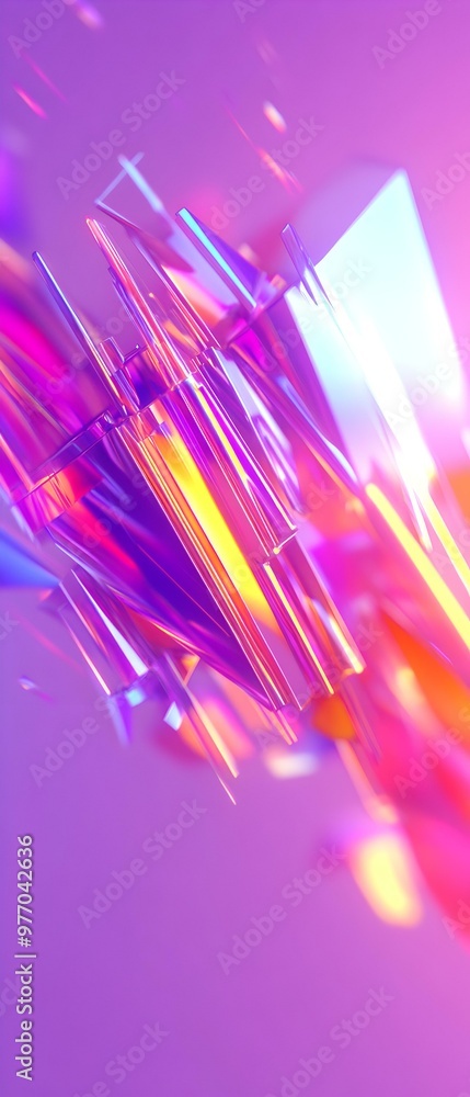 Poster vibrant abstract glimmer, striking shards reflect a spectrum of radiant colors, creating a dynamic i