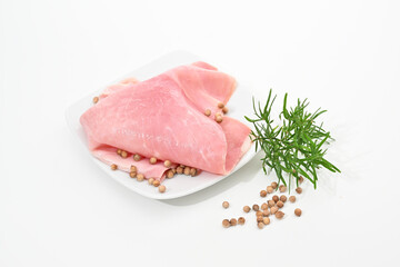 Prosciutto cotto or cooked ham in Italy on white background