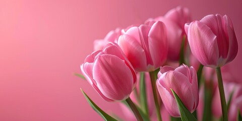 Obraz premium pink tulips spring flowers card mockup minimalism background