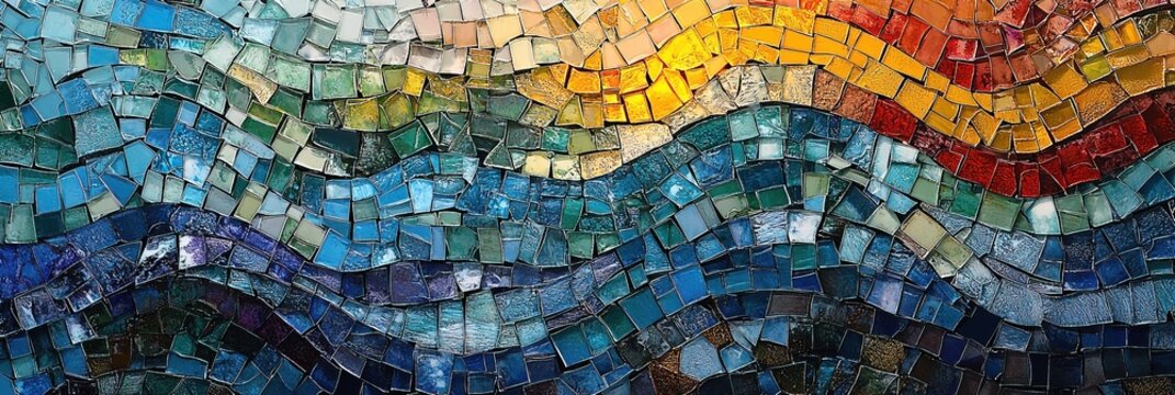 closeup wall with wavy ornament of luxury mosaic tiles