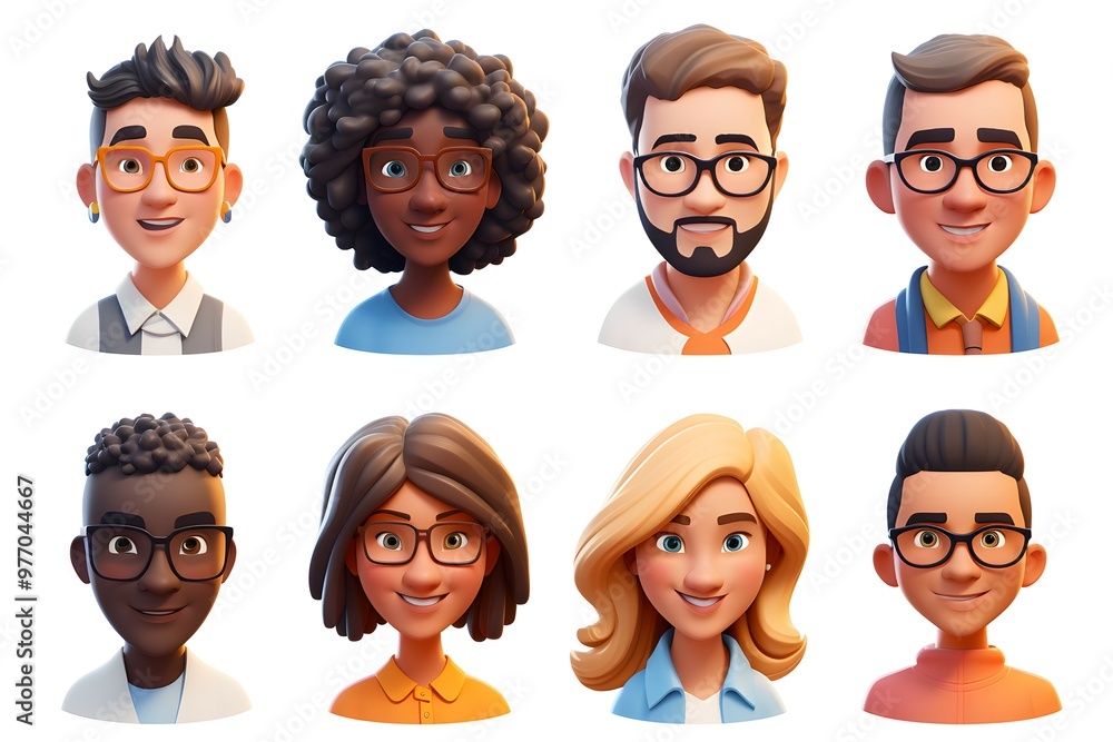 Fototapete a collection of 3d portraits featuring young people of different sexes, perfect for character creati