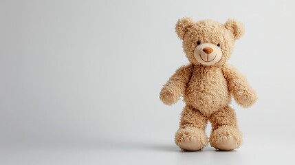 Obraz premium Adorable stuffed teddy bear standing alone on a white background