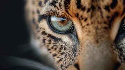 An intense and captivating gaze of a leopard captured in great detail, emphasizing the unique markings and the piercing eye, embodying the wild and untamed spirit of nature.
