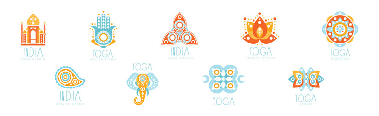 India Yoga Studio Center Logo Design Vector Set