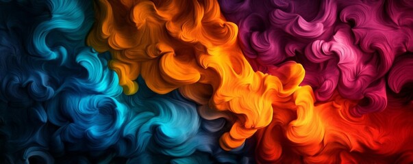 Vibrant abstract swirl of colorful smoke, blending shades of blue, orange, and purple, creating a striking visual impact.