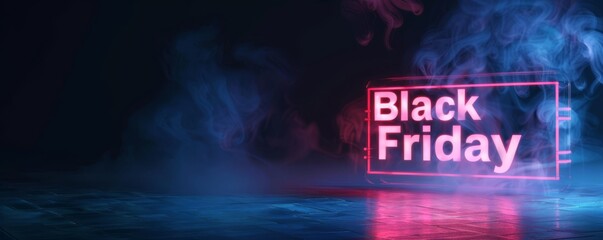 Black Friday - neon glowing text sign on futuristic technological background, shopping or promotional banner design