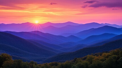 Fototapeta premium Sunset Over A Range Of Blue Ridge Mountains