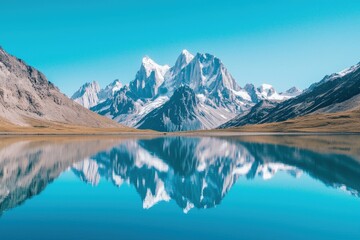 Majestic Alpine Lake with Breathtaking Glacier Peaks Reflecting in Tranquil Waters