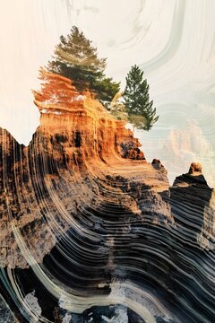 Shattered Topographic Radio Wave Landscape with Geo Strata Architecture and Geometric