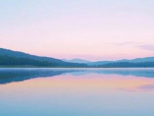 Obraz premium Serene Lake Landscape at Dusk with Tranquil Reflection of Mountains