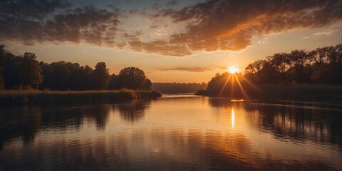 Fototapeta premium the majestic sunrise over a beautiful river.