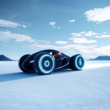 Tron Light Cycle Speeding Across Open Digital Salt Plains