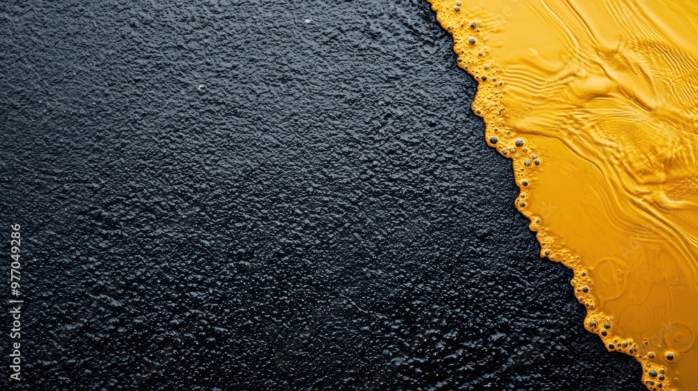 Poster abstract texture featuring a vibrant yellow paint merging with a deep black surface, ideal for artis