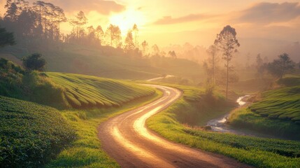 Obraz premium Sunrise Over Tea Plantation