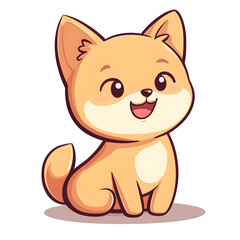 Cute Cartoon Style Playful Portrait of a Happy Companion with a Swishing Tail on a Simple White Background