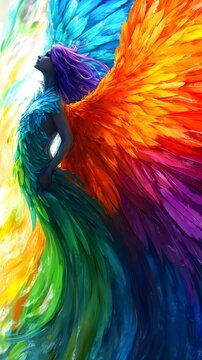 Freedom with Wings: Woman as a Phoenix in Bright Colors, High Quality, High Resolution