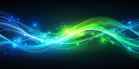 Fototapeta premium Abstract Blue and Green Glowing Waves, digital art, abstract background, glowing lines, wave design, abstract, digital