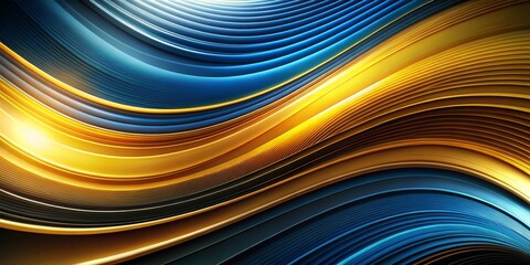 Naklejka premium Abstract Curved Lines in Blue and Gold, Digital Art, Geometric Shapes, Graphic Design ,abstract, blue, gold