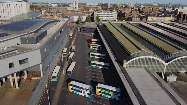 Drone. UK bus station.