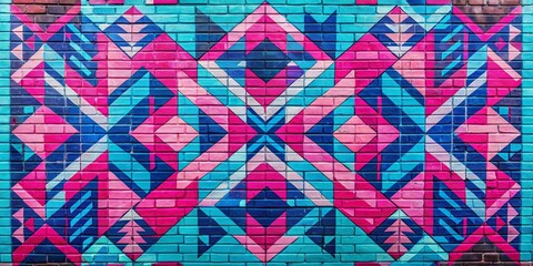 Geometric Graffiti on Brick Wall, Abstract , Urban , Street Art