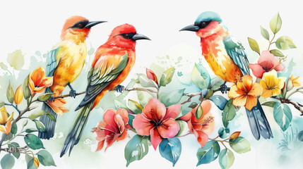 Fototapeta premium watercolor illustration of birds of paradise isolated on white background