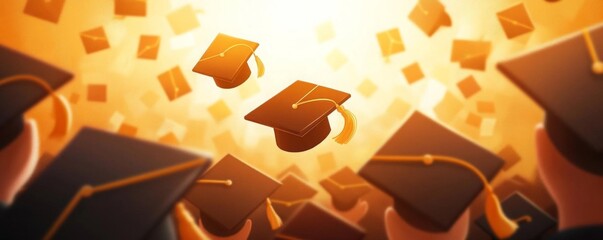 A vibrant graduation scene with caps flying in celebration, symbolizing achievement and new beginnings.