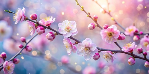Pink Peach Blossoms in Sunlight, Blooming Branch, Spring Flowers, Soft Focus, Nature, Spring, Blossom