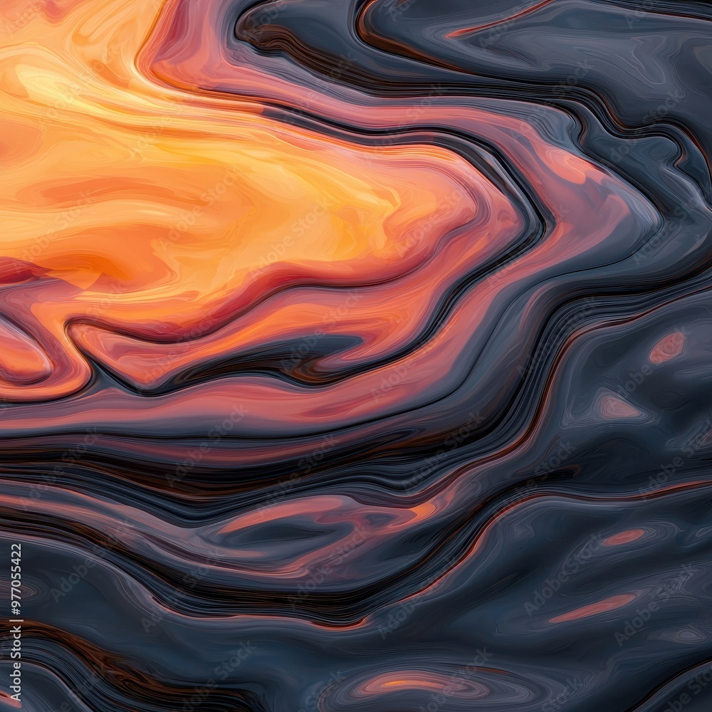 Poster a vibrant abstract swirl of orange and black hues, creating an energetic and dynamic visual experien