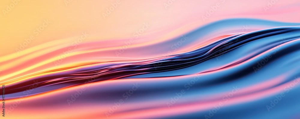 Poster a vibrant abstract wave, showcasing smooth transitions of colors, evoking a sense of calm and fluidi