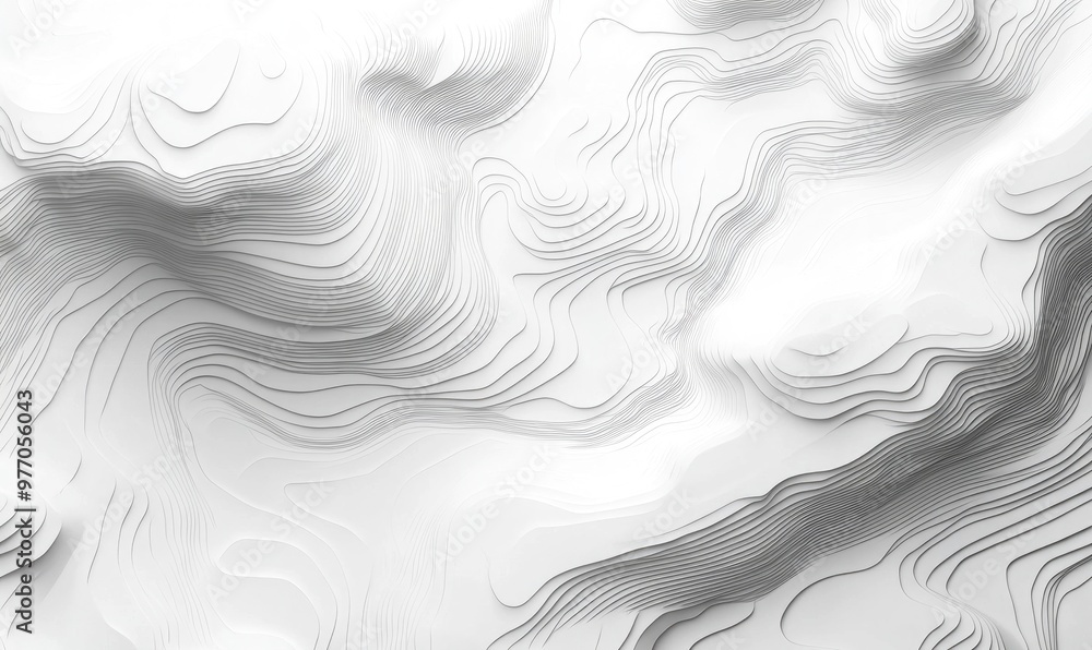 Poster abstract white topographic map background featuring curved lines and wave like reliefs isolated cont