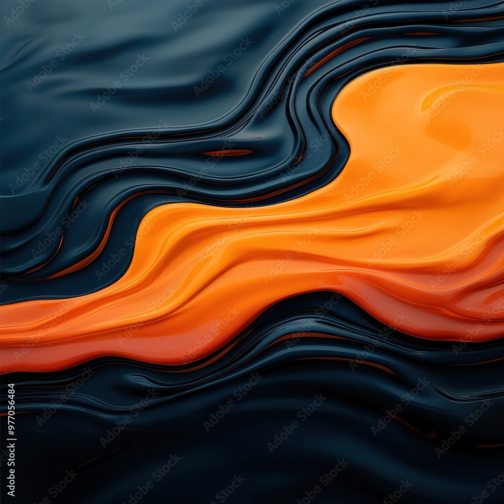Poster a vibrant wave of orange fluid gracefully flows across a dark textured background, creating a striki