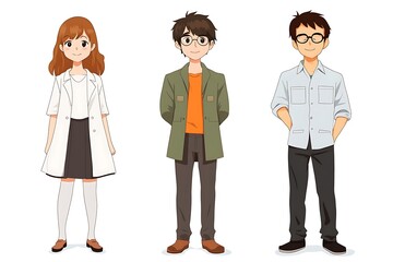 Obraz premium Three Cartoon Characters Standing in a Row.