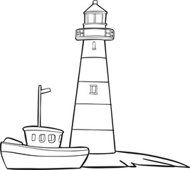 Lighthouse and boat Illustration element