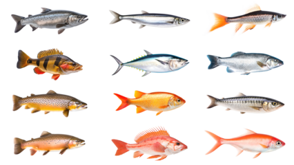 PNG edible fish animal set, transparent background