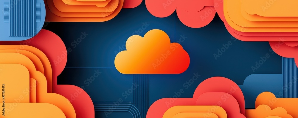 Poster colorful abstract cloud design with layers and lines, perfect for illustrating digital technology an