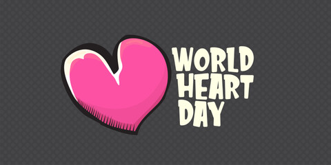 World Heart Day horizontal banner or background with heart isolated on grey background. World heart day poster