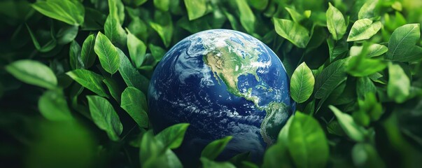 Earth surrounded by leaves with carbon credit trading data streams around it   global sustainability, carbon credits, eco-finance