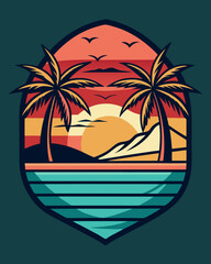 Sea beach sunset summer vintage t shirt design in black backgrounds