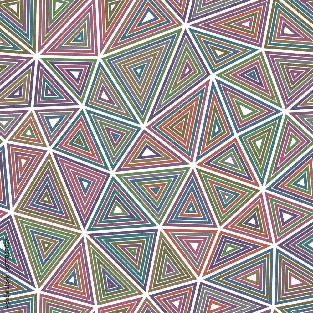 Poster Pattern of triangle shapes. Multiple repeated inner triangles. Large triangles size. Multicolored style. Seamless pattern. Amazing vector tiles. Elegant vector illustration.