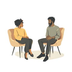 Fototapeta premium Two People Sitting In Chairs, Talking.