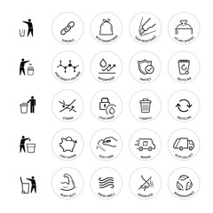 Icons set for garbage bag. The outline icons are well scalable and editable. Contrasting vector elements are good for different backgrounds. EPS10.