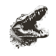 Naklejka premium Roaring Crocodile Head Monochrome Grunge Vector Illustration
