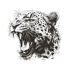 Roaring Jaguar Head Monochrome Grunge Vector Illustration